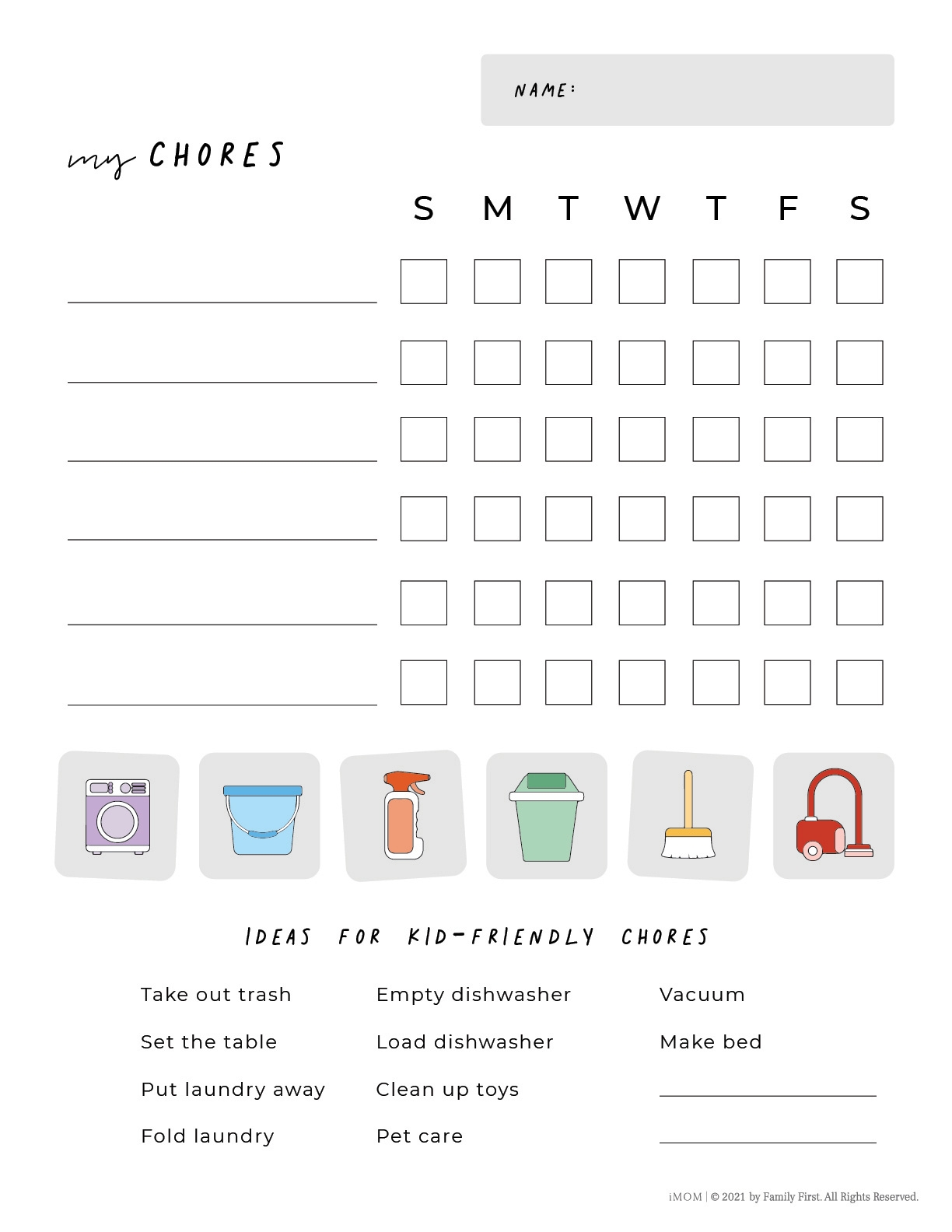 chore chart for kids printable