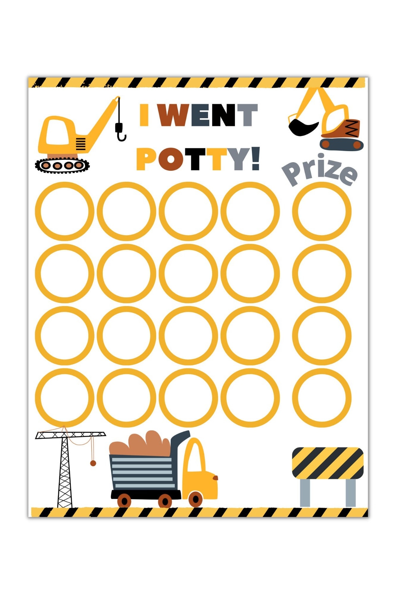Printable Construction Potty Chart Construction Kids Behavior Chart Instant Download Sticker Chart Toddler Reward Chart Etsy