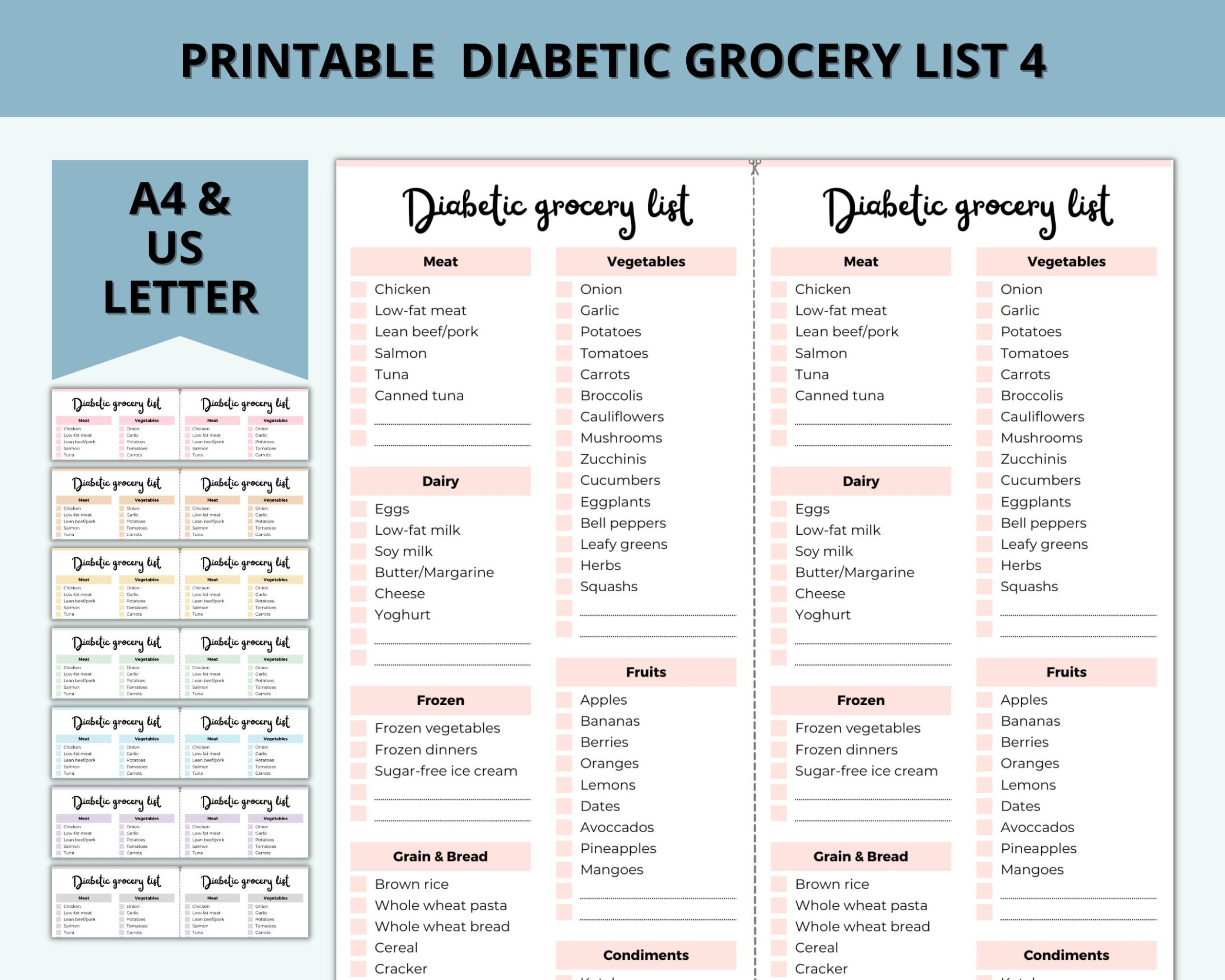 Printable Diabetic Grocery Food List Weekly Planner Diabetes Shopping List Diet Health Planner Fitness Planner PDF Instant Download Etsy