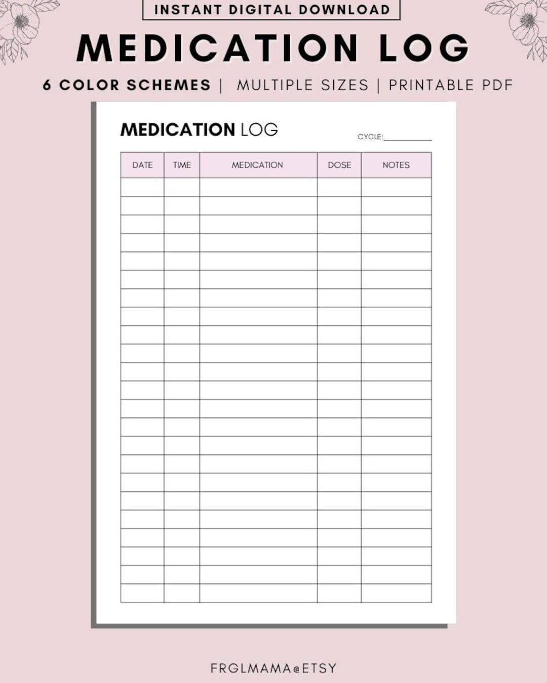 Printable Medication Tracker Monthly Medicine Supplement Log PDF Etsy