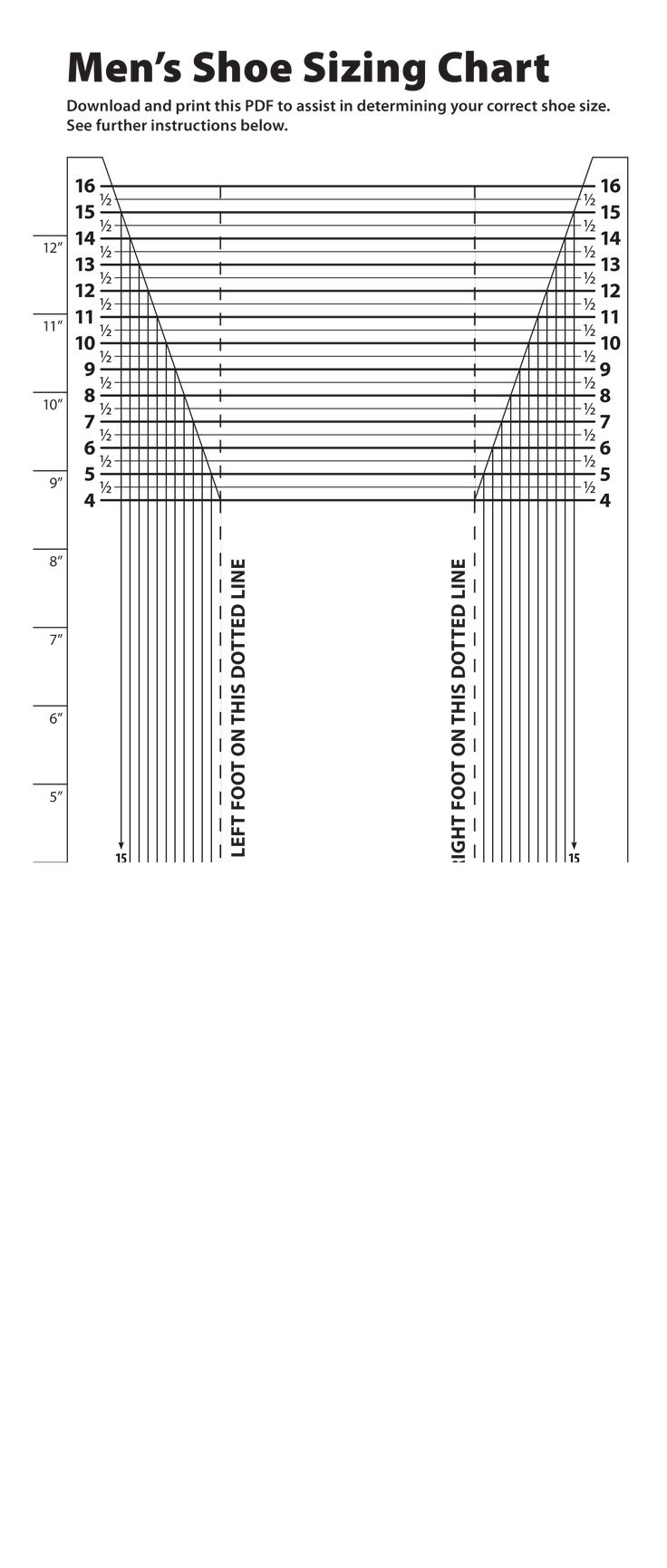 Printable Mens Shoe Size Chart Templates At Allbusinesstemplates