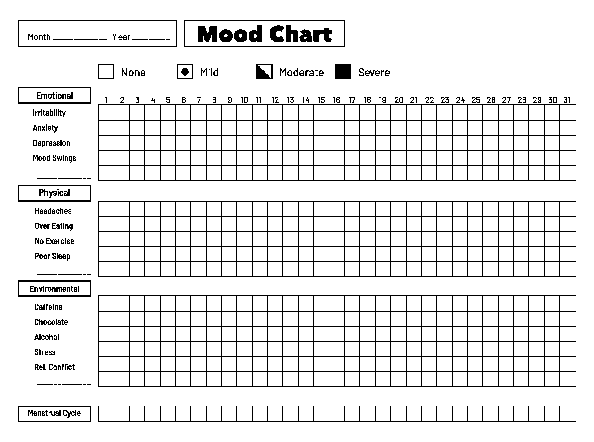 Printable Mood Chart Printable Study Planner