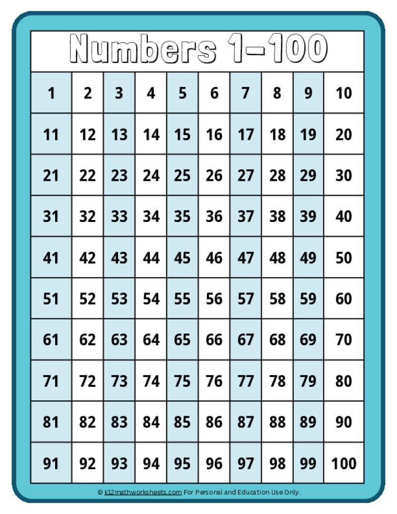 printable counting chart 1 100