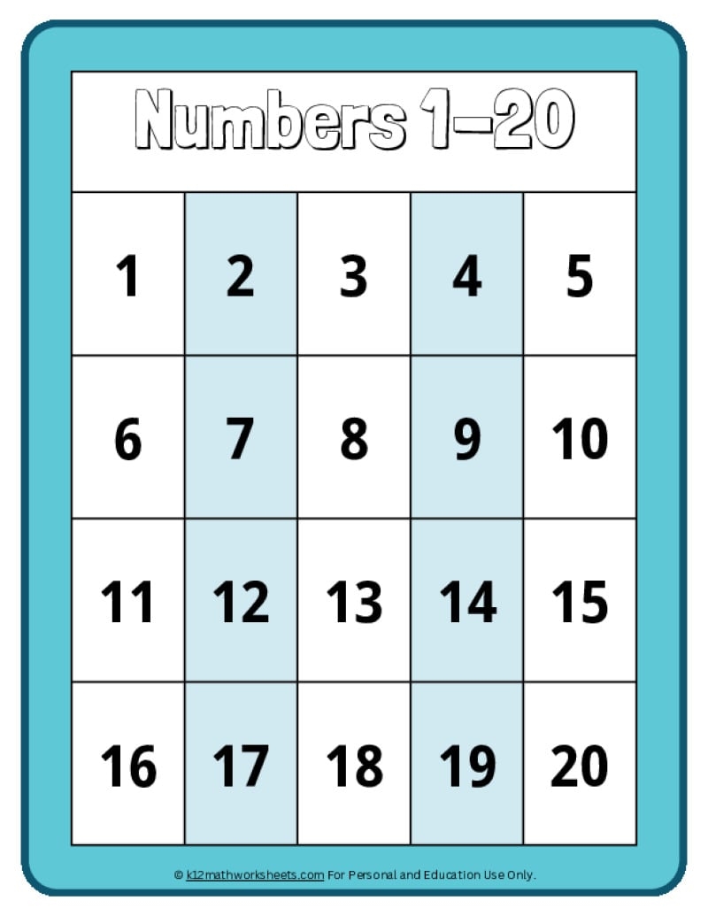 printable number chart 1 20