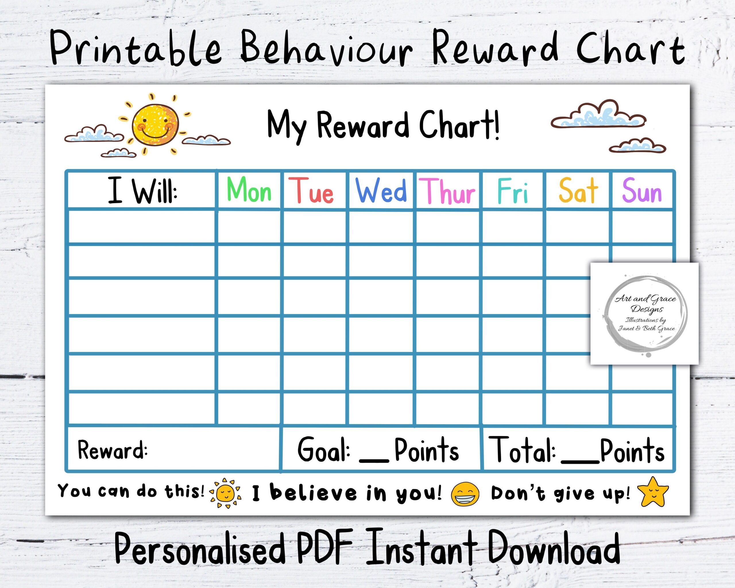 Printable Reward Chart School Home Planner PDF Download Etsy