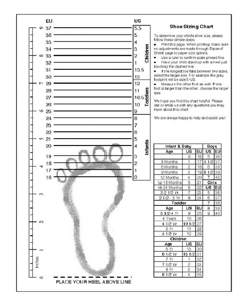 printable foot measure chart