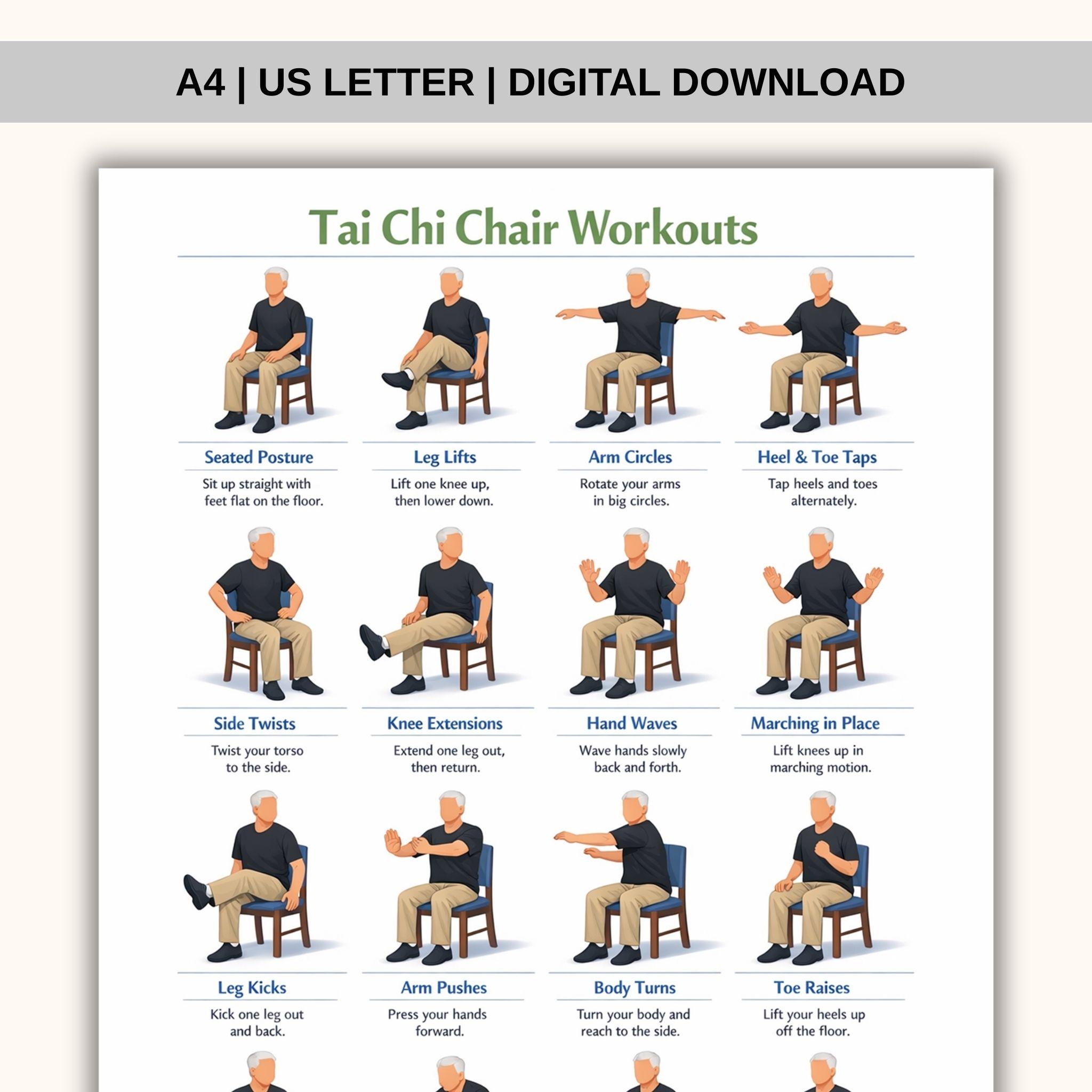 Printable Tai Chi Chair Workouts Tai Chi Exercise Chart Tai Chi Chair Exercise Chart PDF Workout Plan PDF Digital Download Etsy