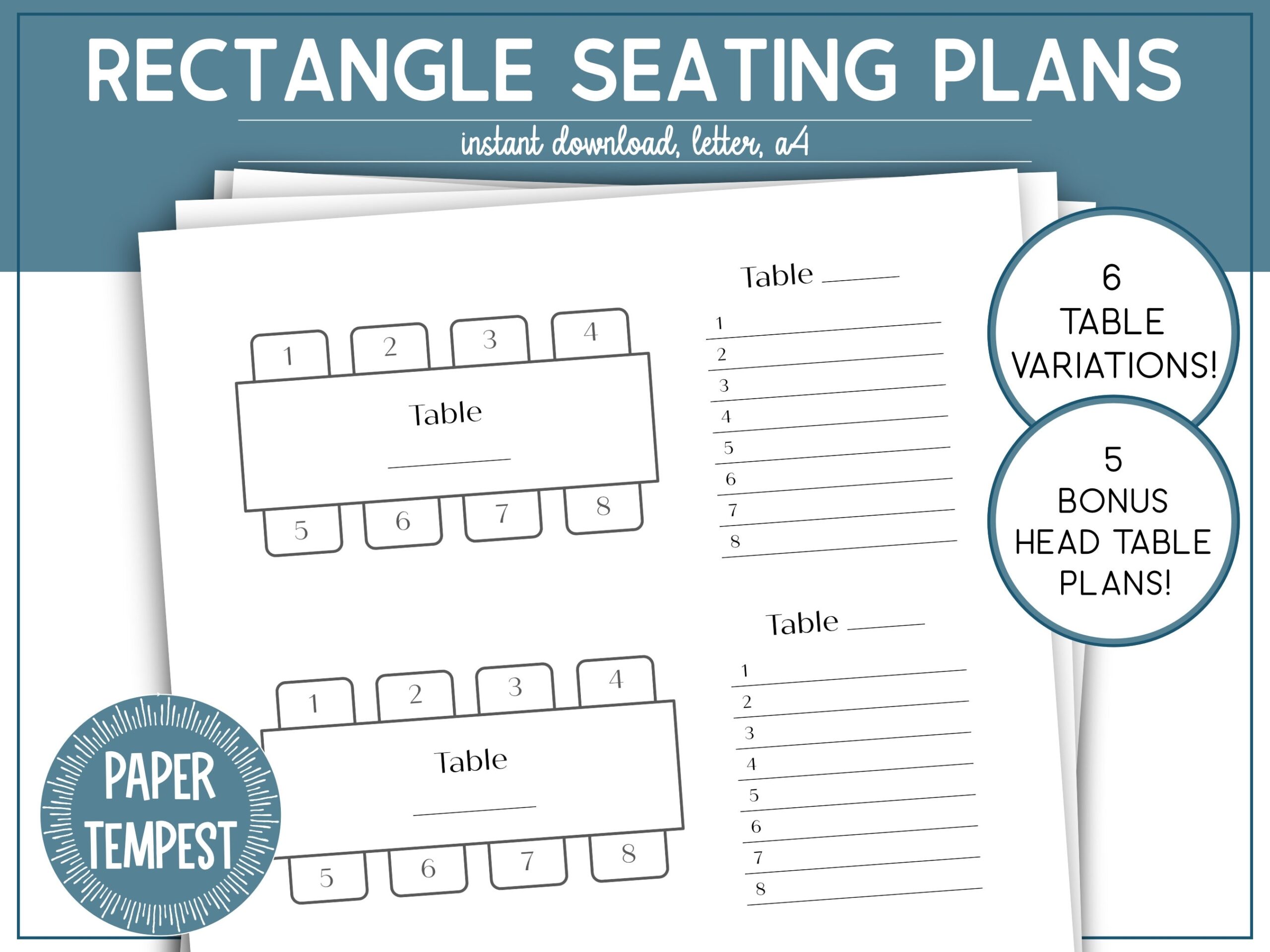Printable Wedding Seating Chart Template Rectangular Table Seating Planner Event Table Seating Arrangement Head Table Plans Seat Map Etsy