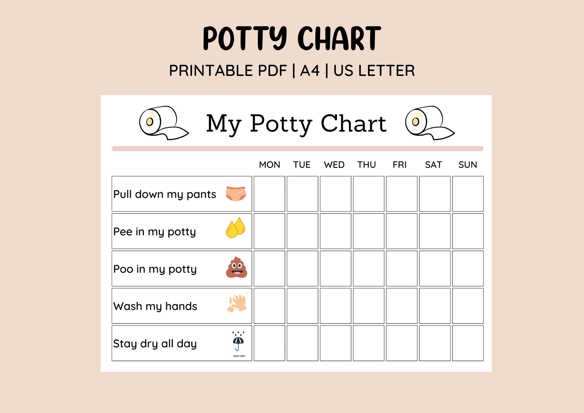 Printable Weekly Potty Training Chart Potty Sticker Chart Toddler Toilet Training Potty Chart Reward Chart Printable Sticker Chart Etsy
