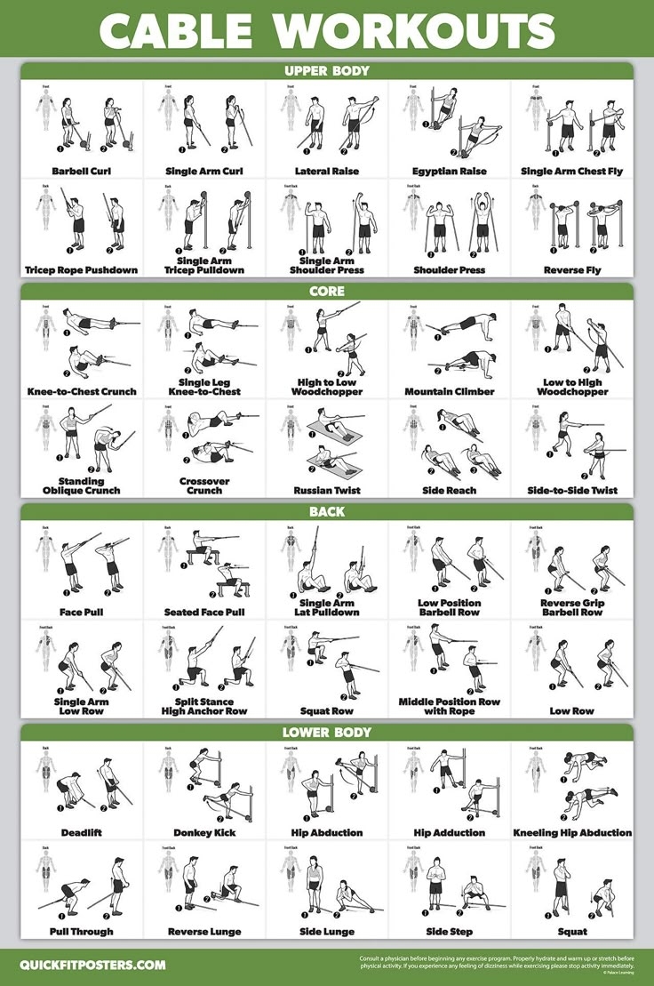 QUICKFIT Workout Poster Cable Machine An Exercise Chart For Cable Training Station Laminated Gym 18 X 24 