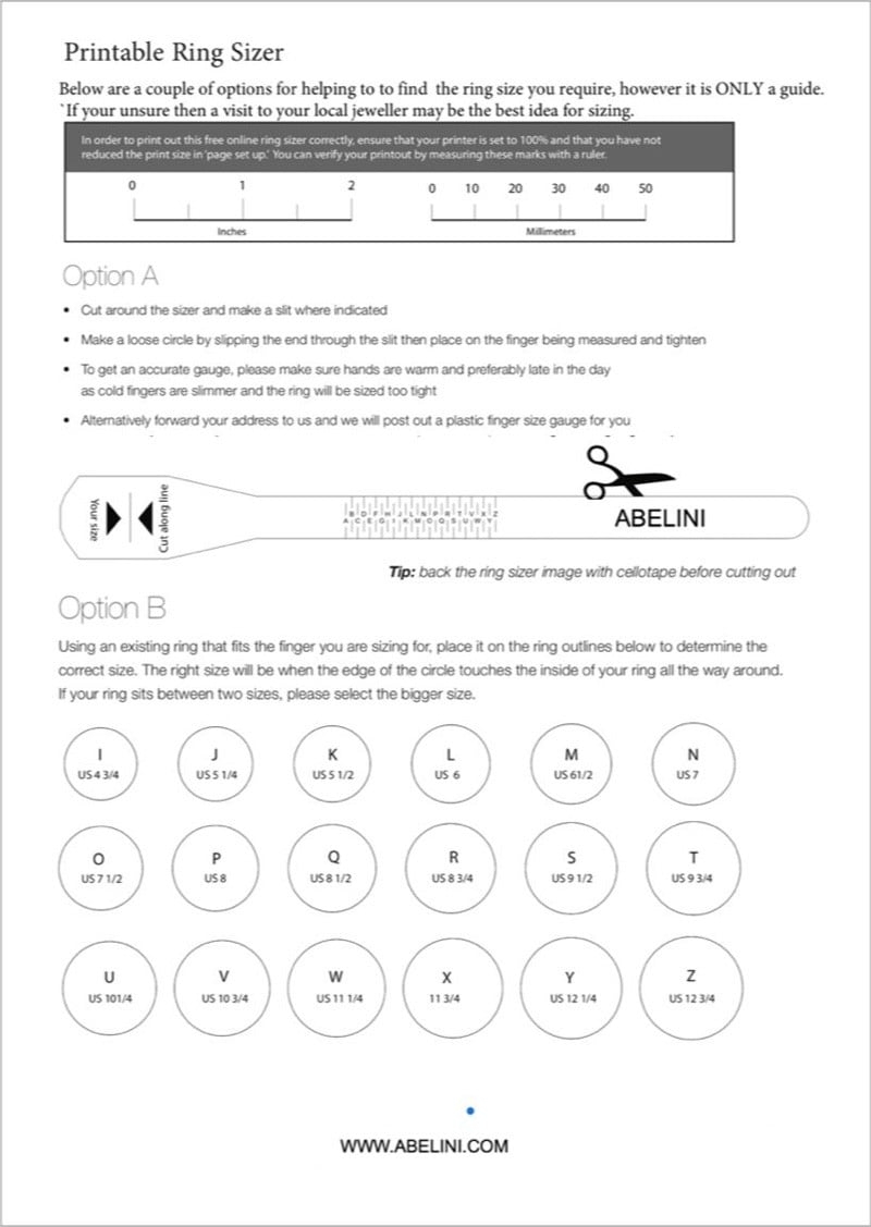 Ring Size Chart Ring Sizes UK Conversion Guide Abelini