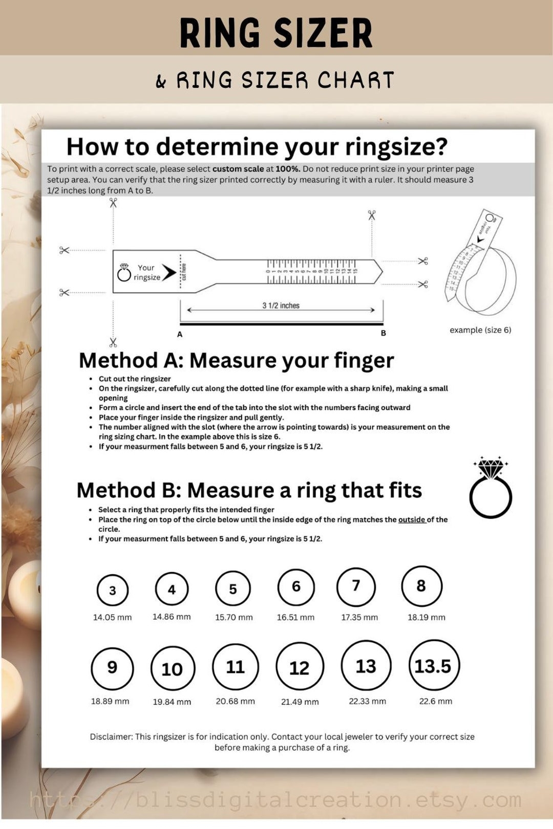ring size chart printable ring sizer