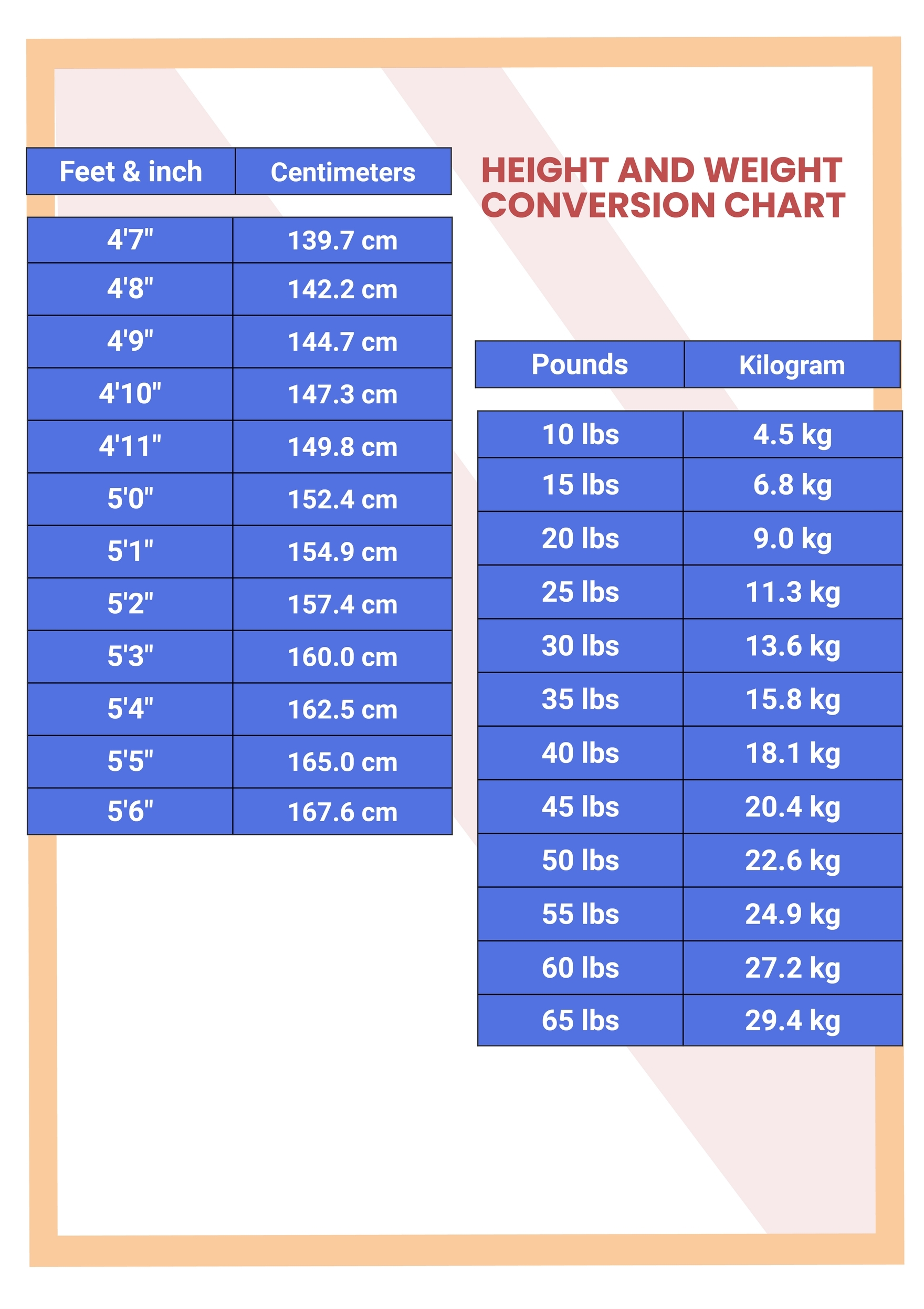 Simple Height And Weight Conversion Chart In Illustrator PDF Download Template