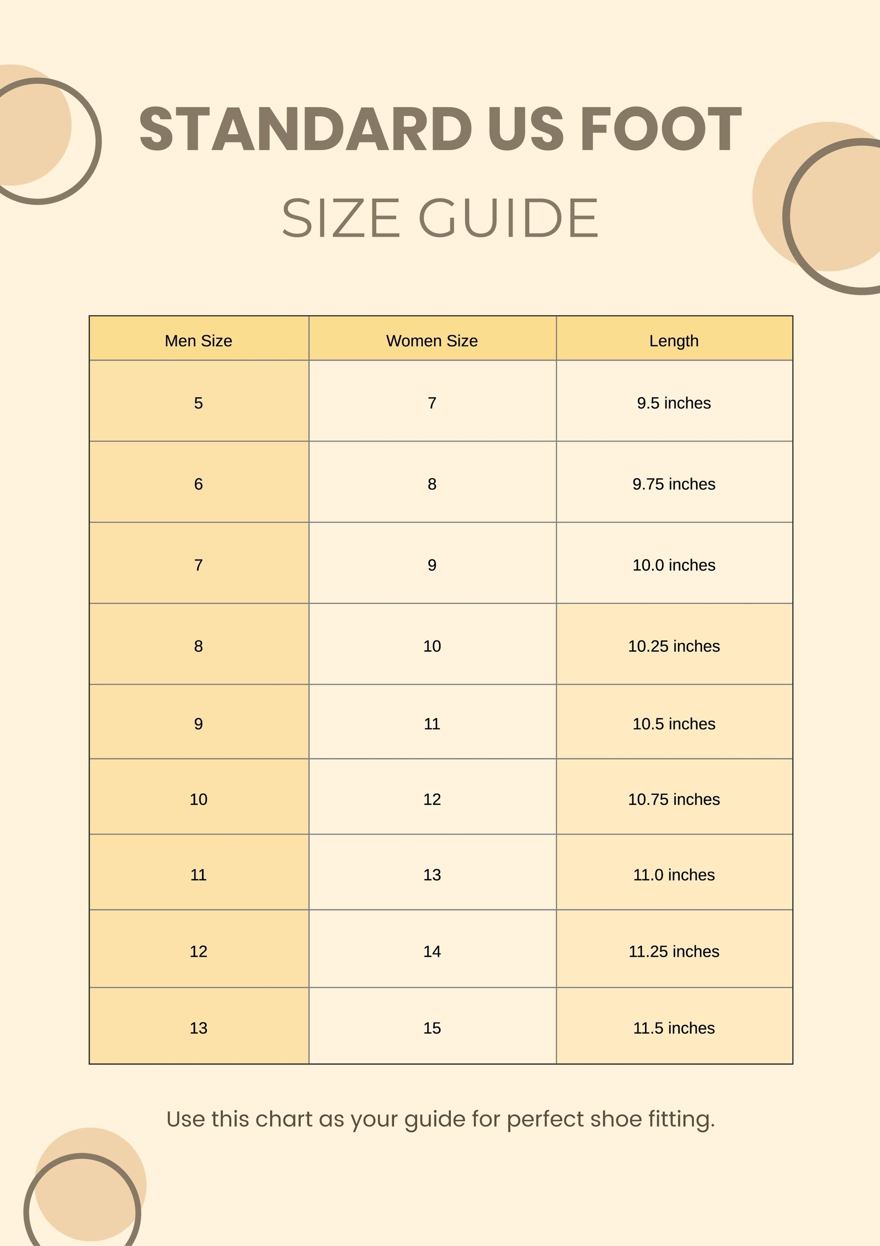 Standard Foot Size Chart In Illustrator PDF Download Template Standard Foot Size Chart In Illustrator PDF Download Template