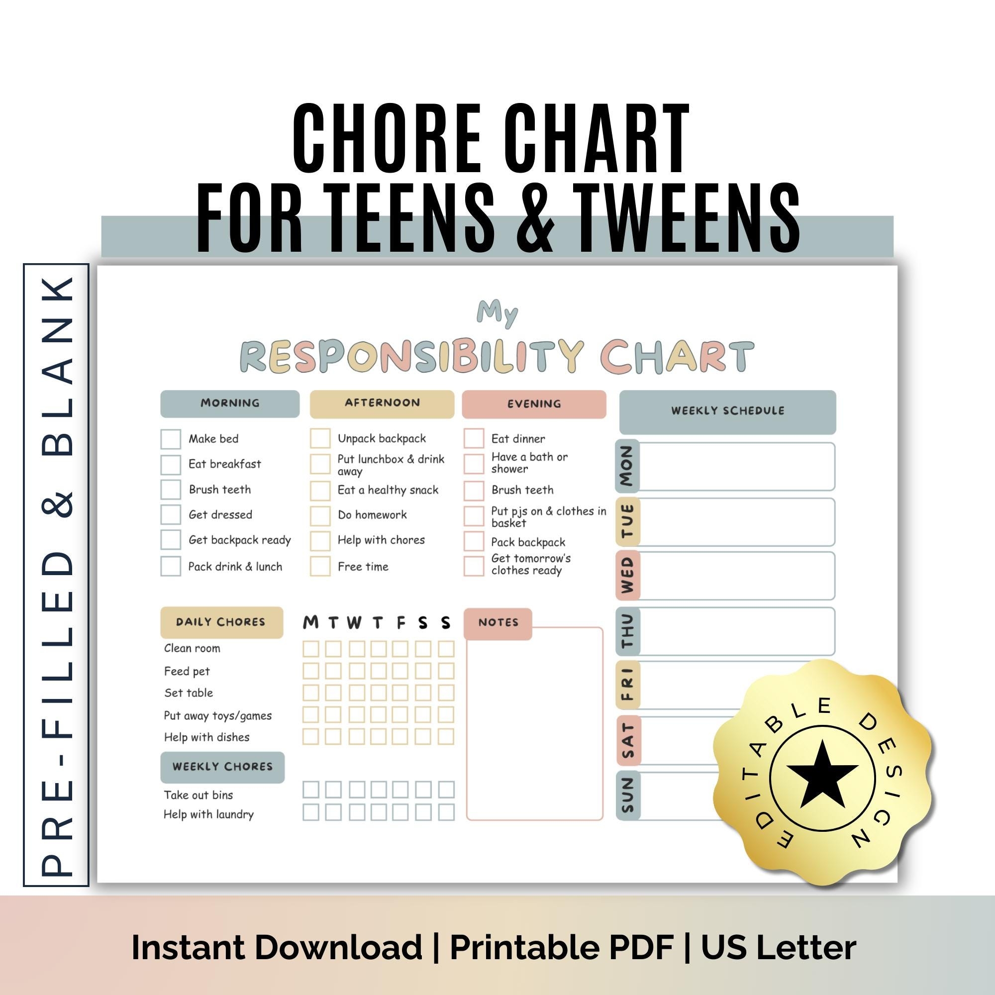 printable chore charts for teens