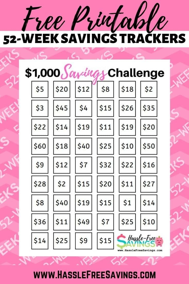 This FREE Printable Money Saving Chart Is Designed To Help You Save 1 000 In 52 Weeks 52 Week Money Saving Challenge Saving Money Chart Money Saving Challenge