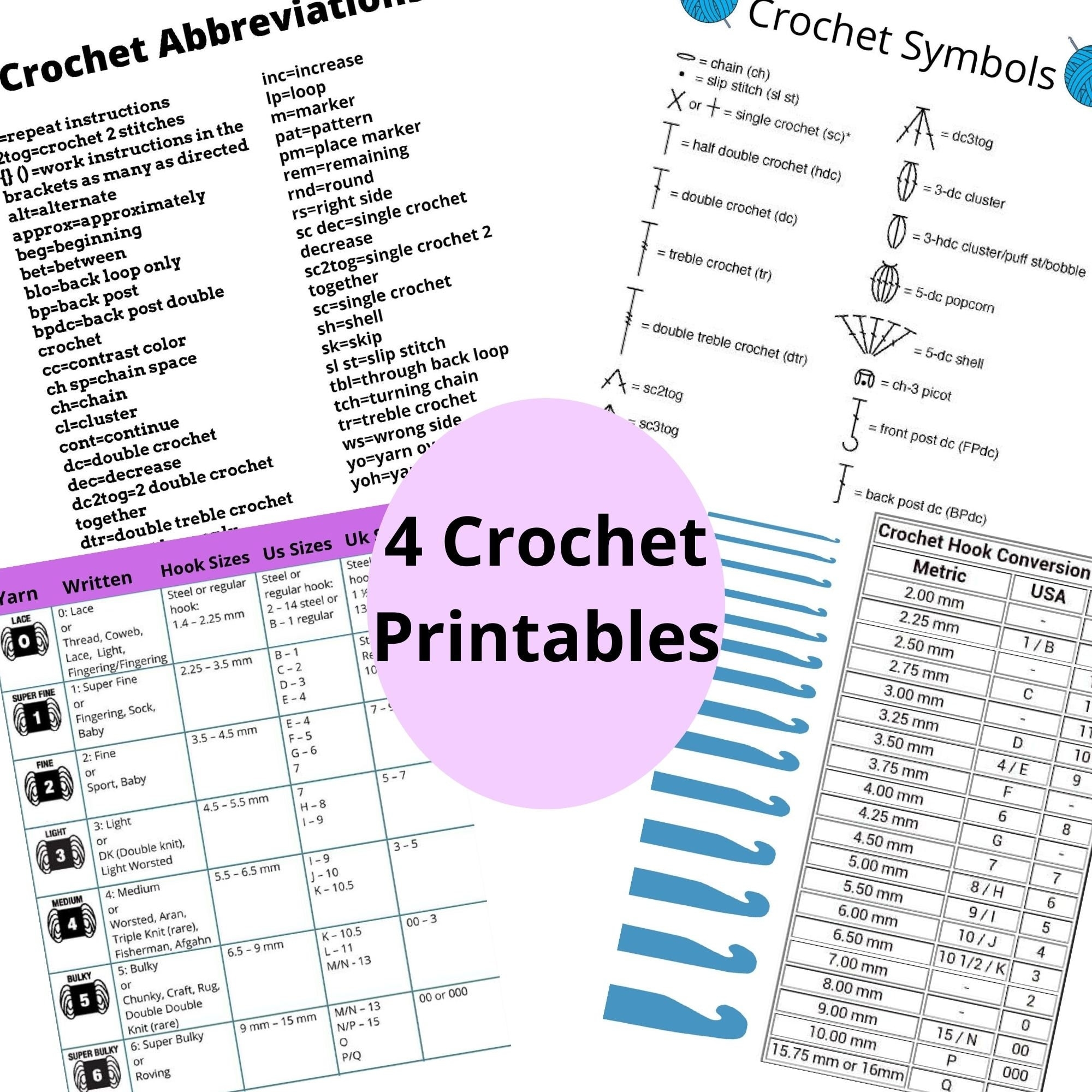 crochet symbols chart printable