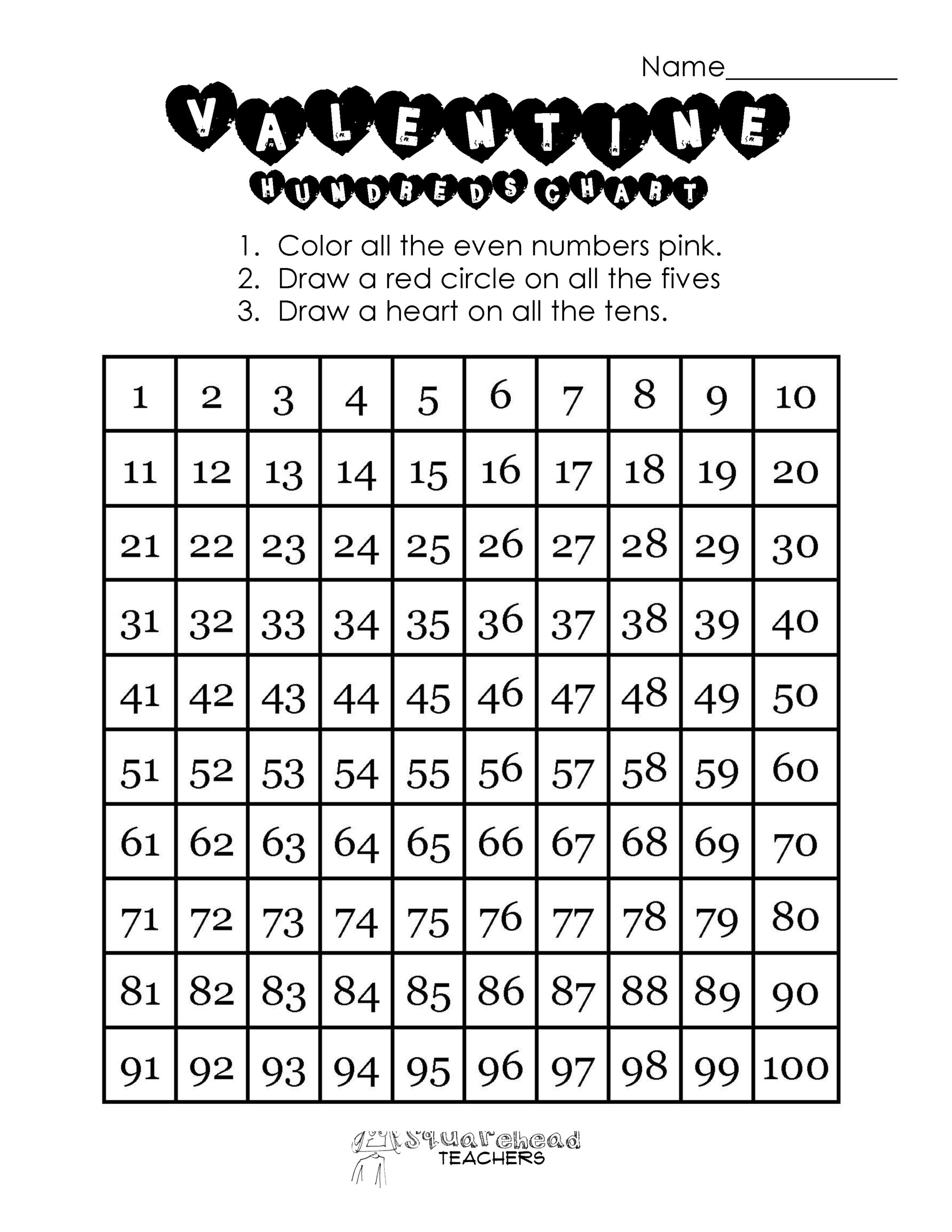 Valentines Hundreds Chart for Upper And Lower Grades Worksheets Library