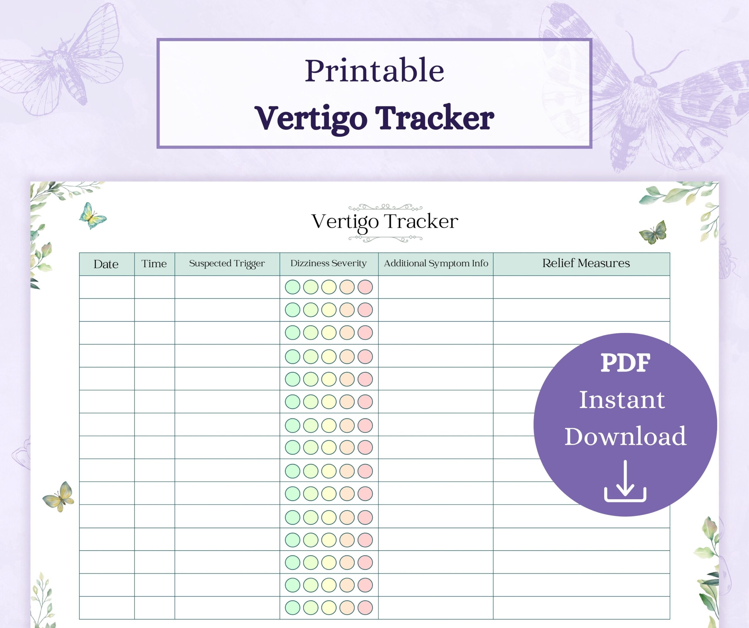 Vertigo Tracker Printable PDF Symptom Tracker Vertigo Log Chronic Illness Journal Dizziness Log Etsy