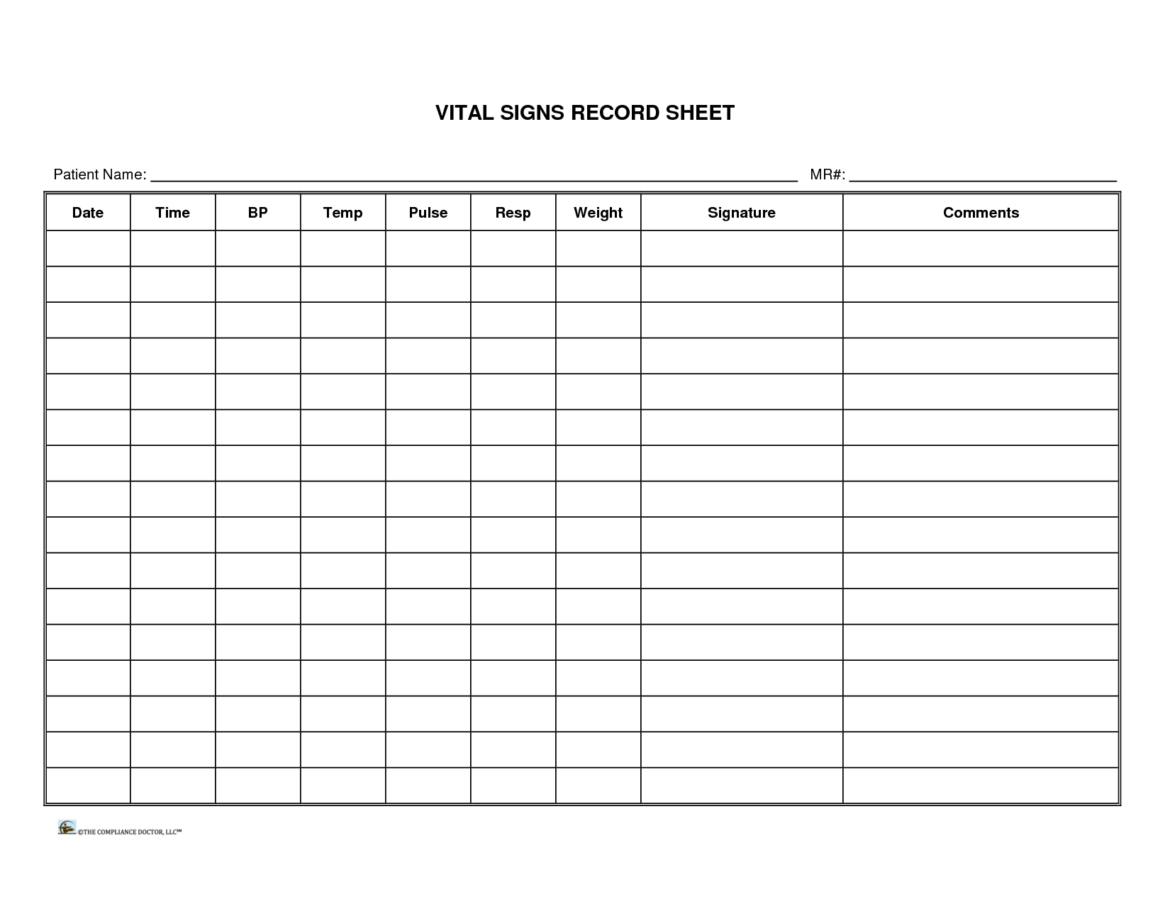 Vital Sign Log Sheet