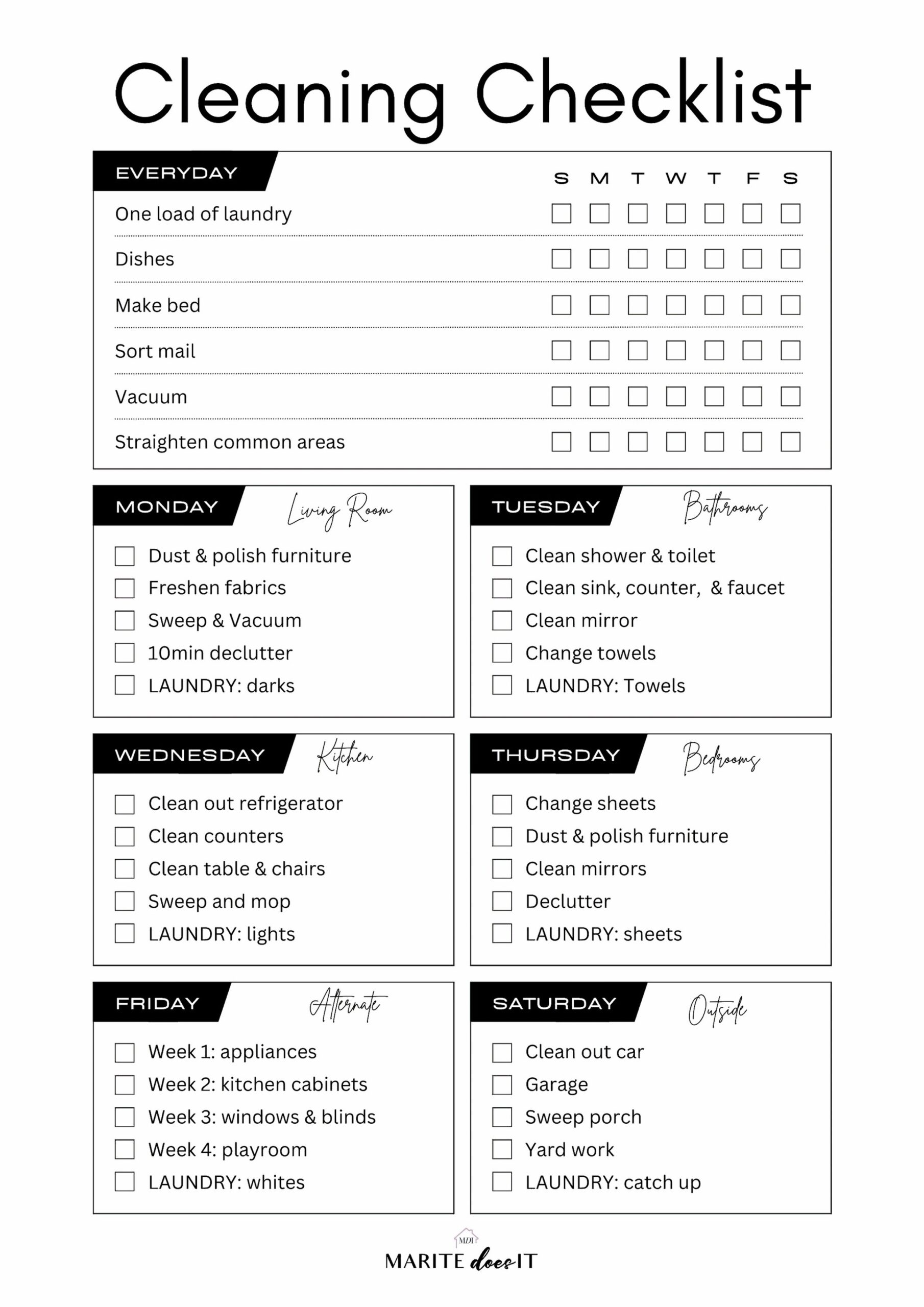 free cleaning chart printables